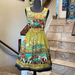 ModCloth yellow cotton dress with safari print size S